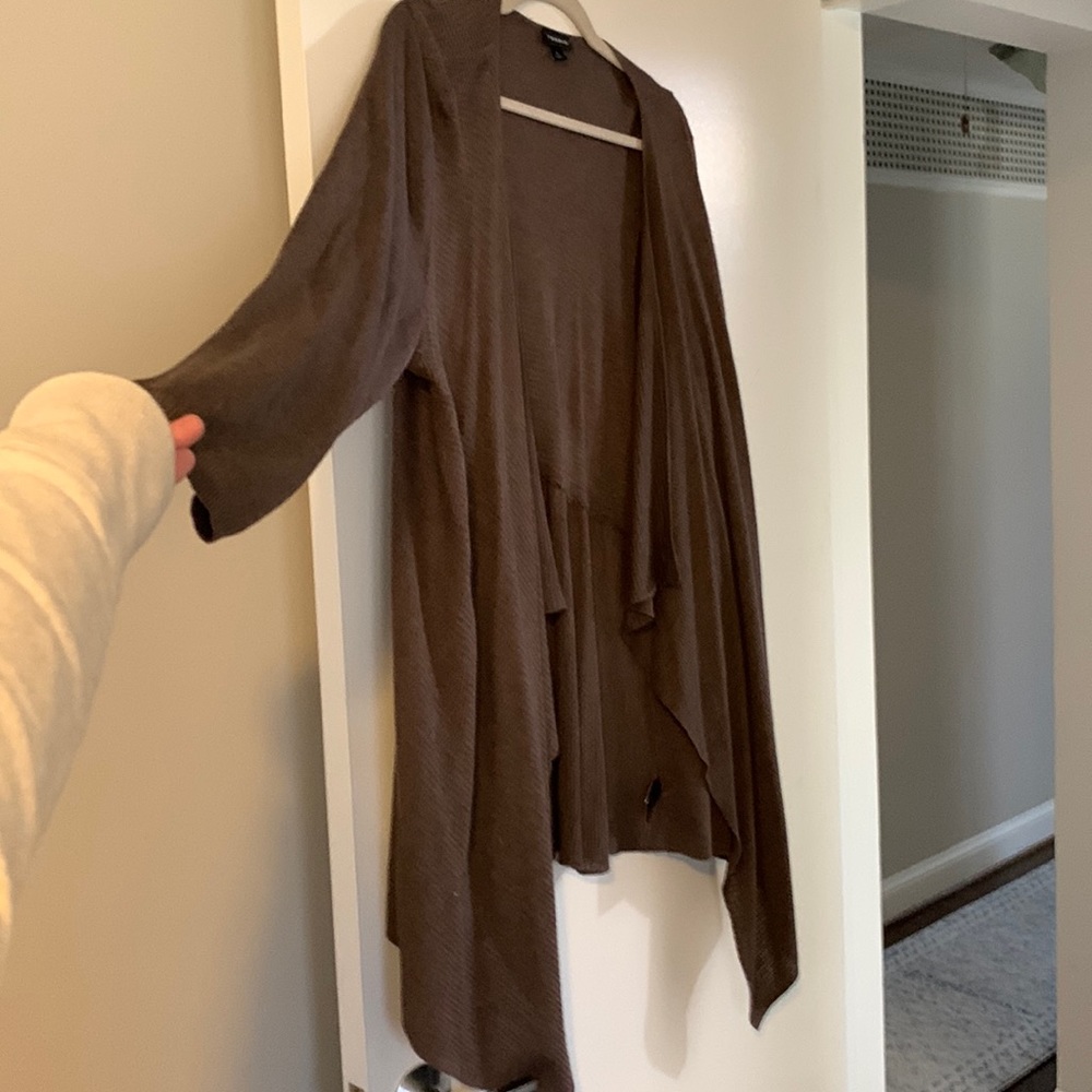 Brown sweater with slightly synched waist and flowy front